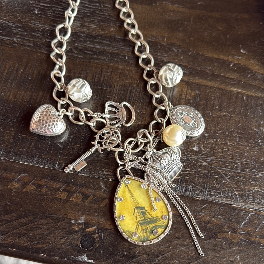 Silver Charm Necklace with Yellow Pendant